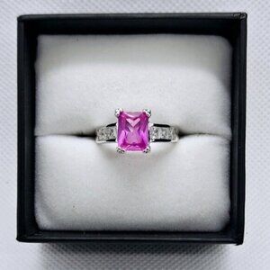 Hot Pink Cubic Zirconia Silver Tone Fashion Ring